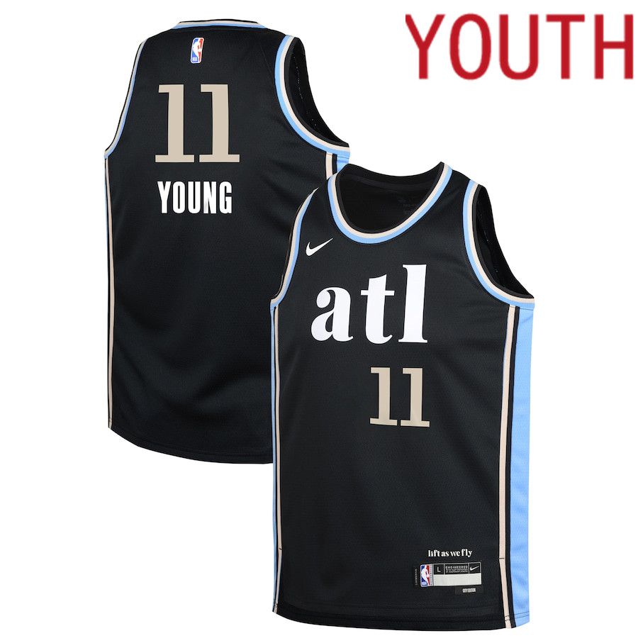 Youth Atlanta Hawks 11 Trae Young Nike Black City Edition 2023-24 Swingman Replica NBA Jersey